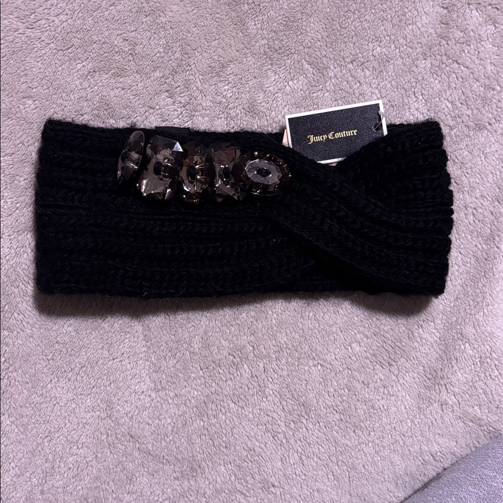 Juicy Couture Black Headband w Dark Gray Jewels…10 Inches Long…NWT